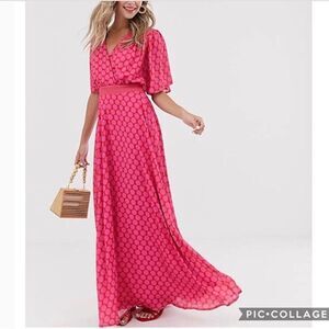 NEW Twisted Wunder London The Amy Red/Pink Hexagon maxi Dress Sz 4 barbiecore‎